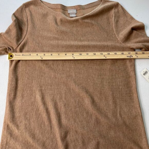 New Chico's Bateau Neck Shirttail Hem Pullover Sweater Women's S Dusty Cedar Tan - Picture 7 of 10